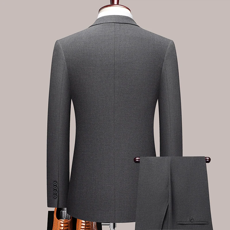 

Effortless Elegant Men Gray Blazer & Pant 2PCS Suit Set Four Season Outfits Gentlemen Smart Casual Twinset Uniform Four Season