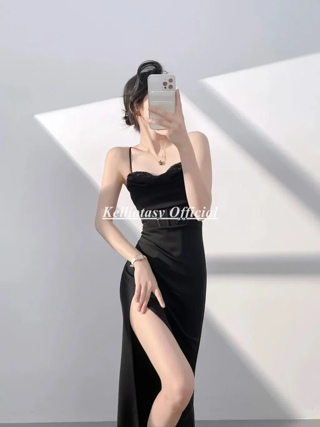 Vestido de noite sereia preto personalizado, alça espaguete, divisão aberta, sexy, vestidos de ocasião não formal para mulheres mxy 241204