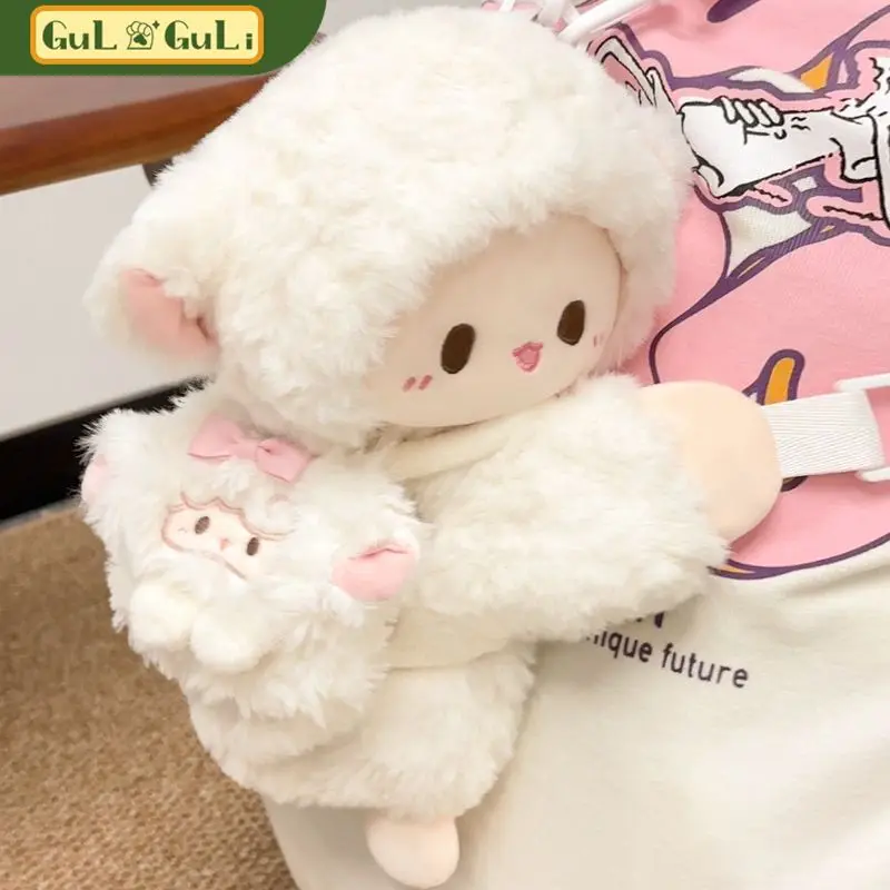

Plush Lamb Backpack Female Cute Doll Bag Kawaii Red Panda Bear Calico Cat Penguin Plushies Soft Stuffed Crossbody Bag Girls Gift