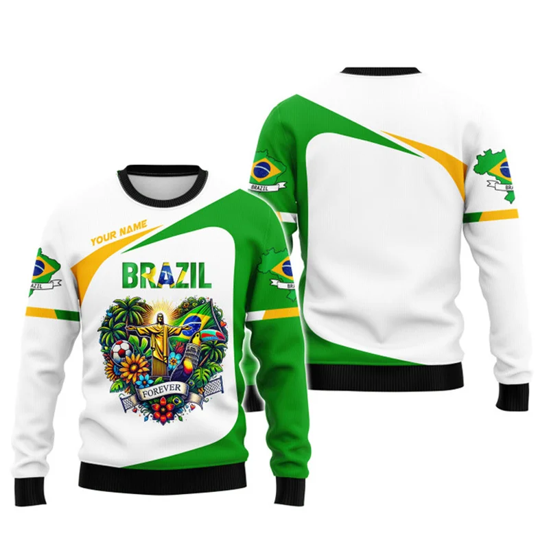 New Brazil National Emblem 3D Print Sweatshirt For Mens Clothing Round Pullover Streetwear Hip-hop Sportswear Hombre Women Tops