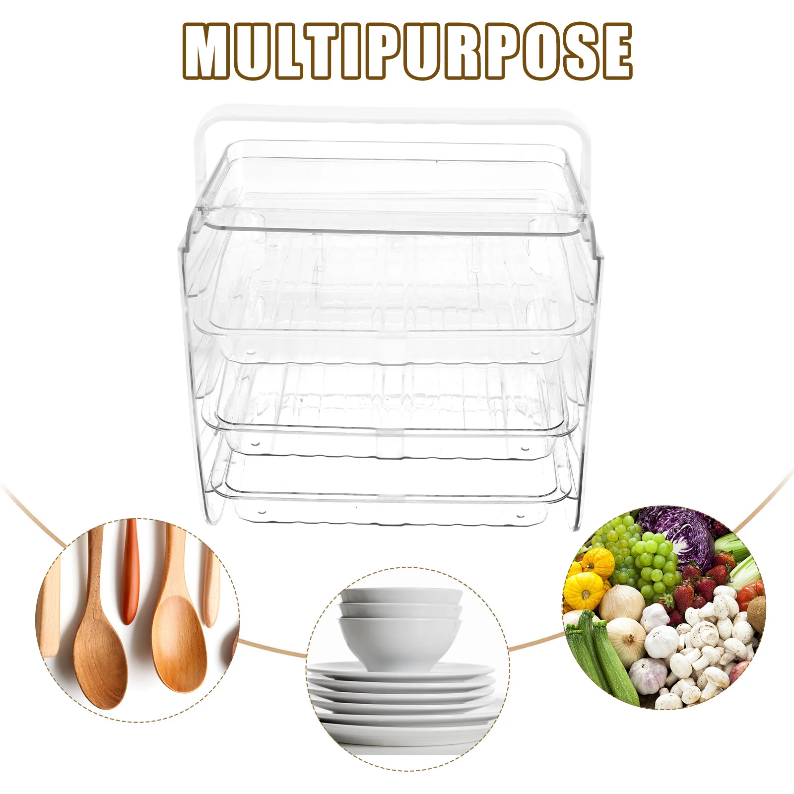 

Three-Layer Food Plate Rack Multi-Layer Stackable Kitchen Organizer Transparent Drawer Rack for Food Preparation Plates and