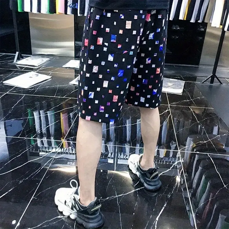 2024 New Summer American Retro Irregular Loose Casual Men\'s Wear Hip Hop Mixed Cotton Hollow Out Decorations Y2K Chic Short Pant