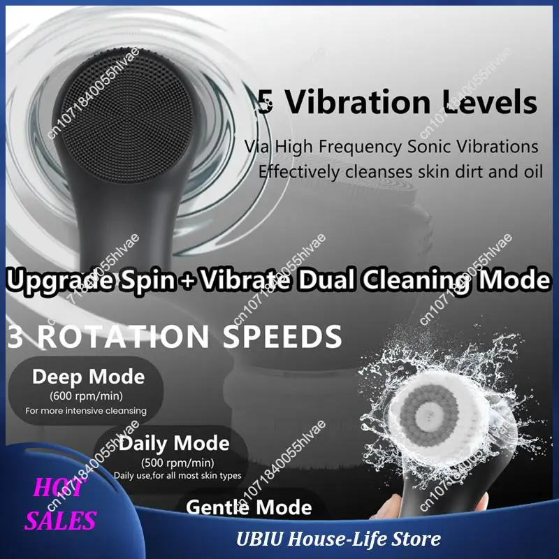 

Вибрационный скруббер для лица, водостойкая перезаряжаемая щетка для лица, 8 режимов, глубокое очищение, лучшие продажи