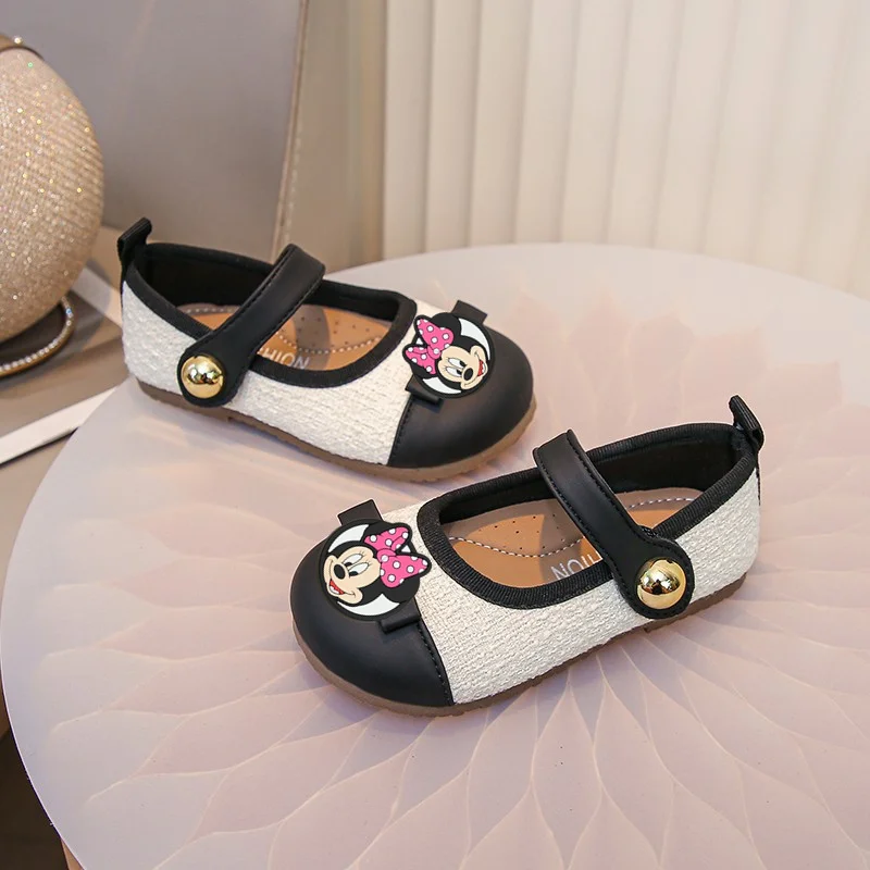 

Весенне-осенние первые ходунки с Микки Маусом Диснея, детская повседневная обувь принцессы с бантом, удобная танцевальная обувь на мягкой подошве для девочек
