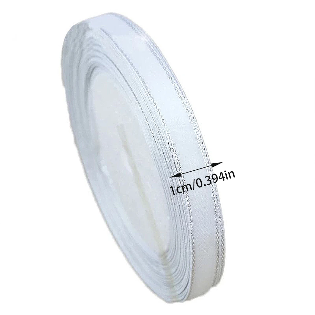 (25 yards/lotto) 10mm Bianco Argento Bordo Del Nastro Del Raso del commercio all\'ingrosso di alta qualità regalo nastri di imballaggio