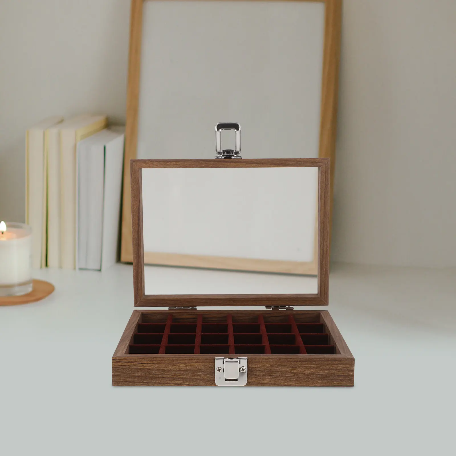 Elegant Walnut Wood Jewelry Box Featuring Tempered Glass Cover for Rings Necklaces Earrings Display and Storage Jewelry