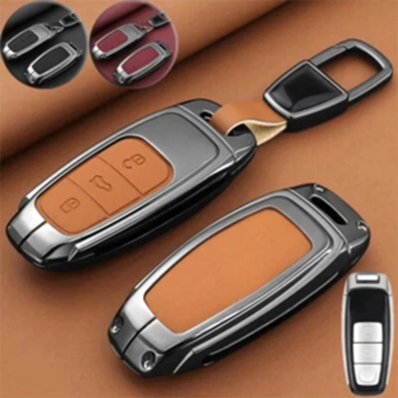 

Zinc Alloy Leather Car Key Fob Case Cover For Audi S3 Q8 A3 A6 A7 Q7 S6 S7 S8 A8