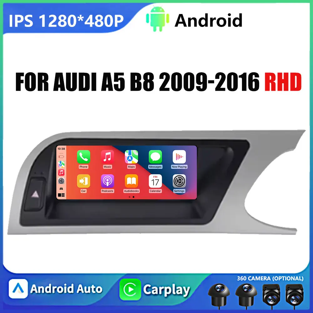 RHD 8.8“4G  For Audi A5 B8 2009-2016 Car Android OS Car Radio Video Multimedia Player 12.3'' System DSP Stereo WIFI BT 5.0