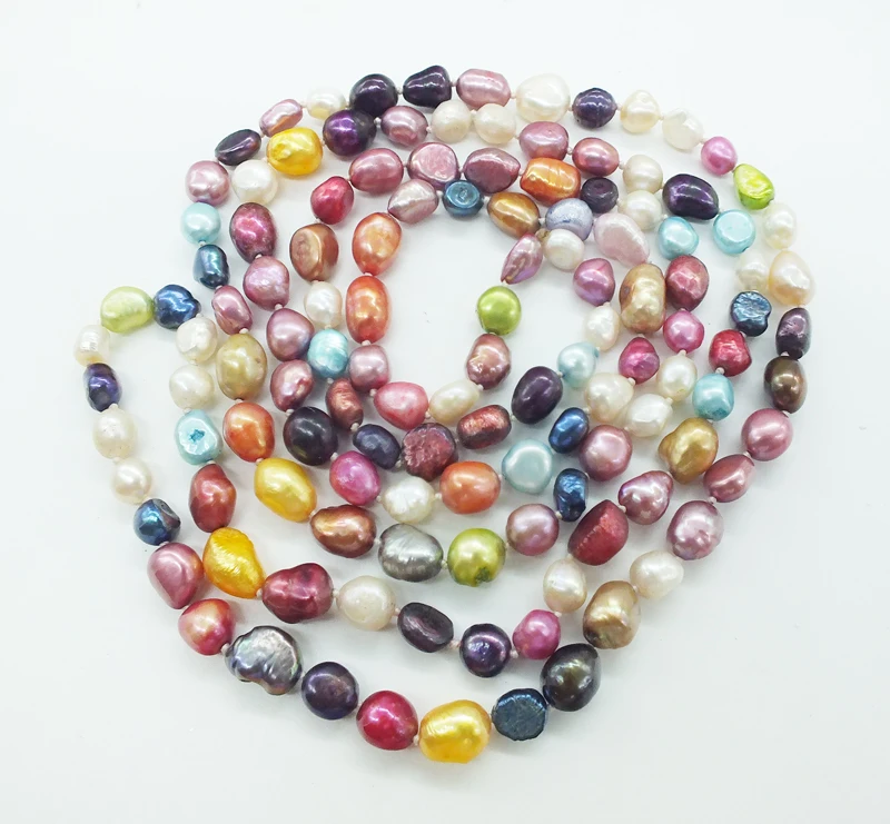 Wholesale 5PCS 120CM 7-8MM Freshwater Baroque mixed color pearl sweater necklace. The best gift for mom. free delivery