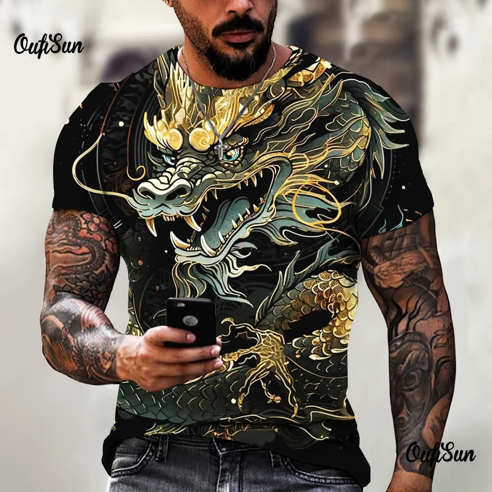 Summer Men\'s Short Sleeve Cartoon T Shirt 3d Dragon Print Fashion Street O-Neck Pullover Outdoor Oversized T-Shirt Male Clothing