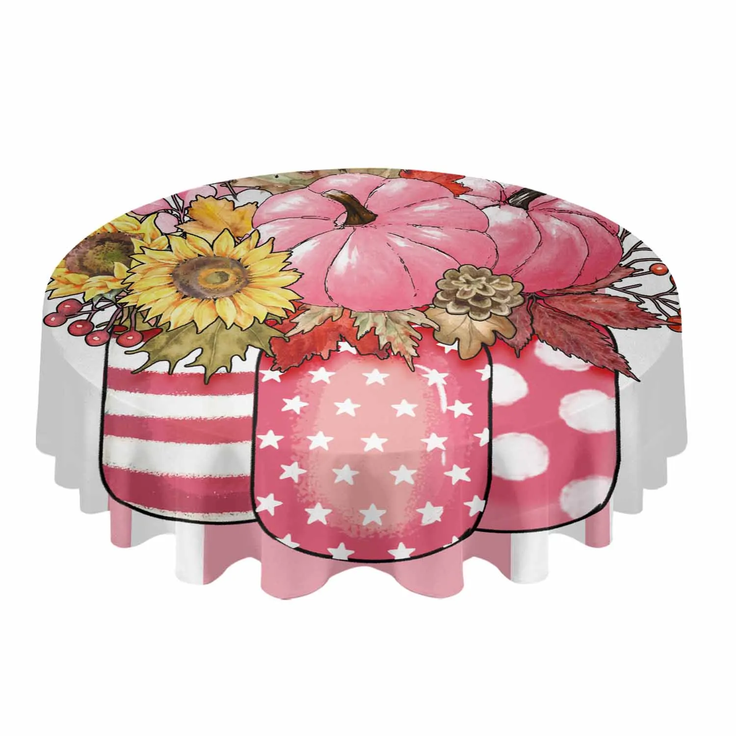 Autumn Pumpkin Maple Leaves Waterproof Tablecloth Tea Table Decoration Round Table Cover For Kitchen Wedding Home