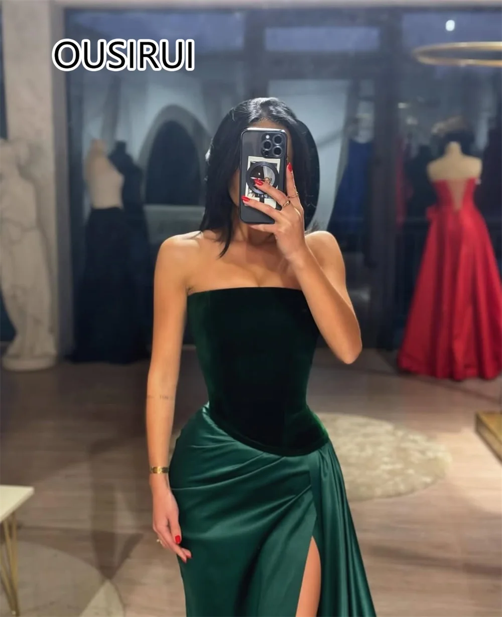 Boat Collar Velet Corset Sheath Sexy Evening Arab Dress Backless Court Women's Prom Gown with Side Split Trian Custom Made