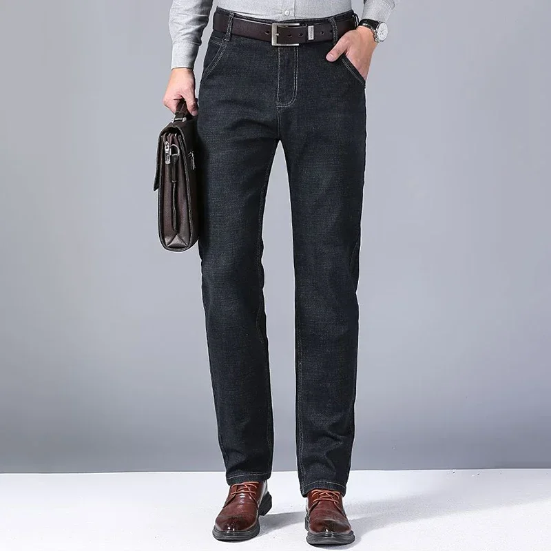 Summer Hot Sale Men Thin Breathable Jeans Male Chic Solid Business Causal Denim Pants New Slim Fit Straight Leg Trousers