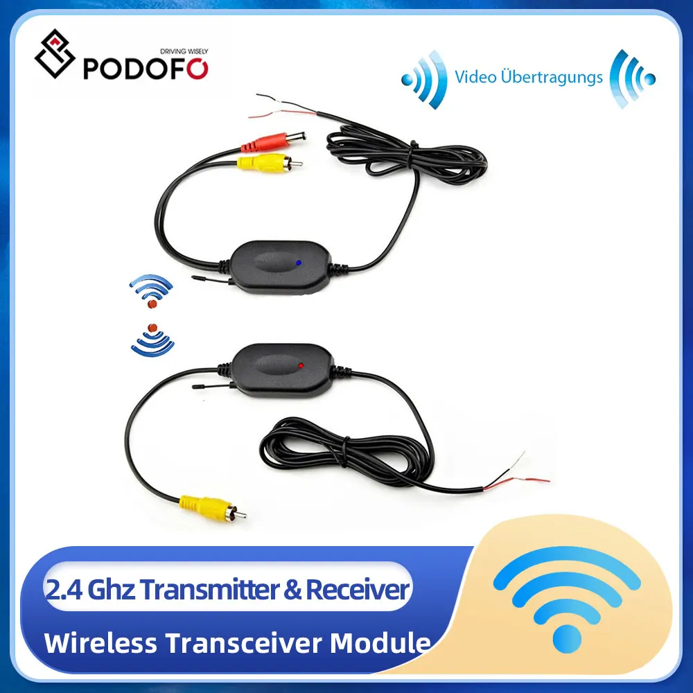 Podofo 2.4 Ghz Wireless Rear View Camera RCA Video Transmitter & Receiver For Car Rearview Monitor Wireless Transceiver Module