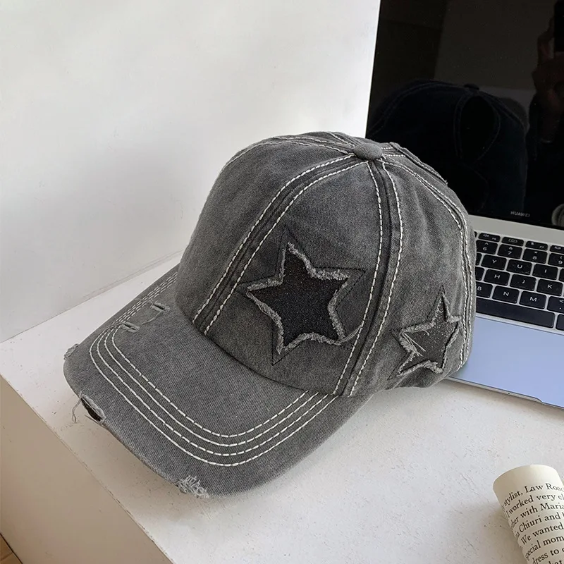 Gorra de béisbol con agujero roto para mujer, sombrero de ala ancha rosa, circunferencia de cabeza grande, espectáculo de cara, lengua de pato pequeño, primavera y verano