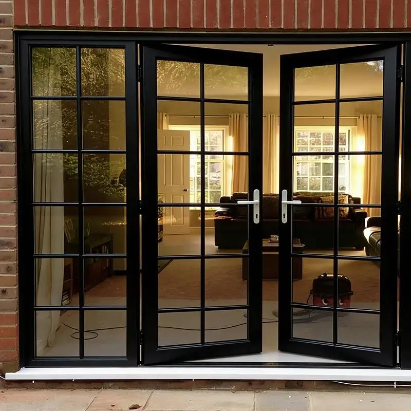 High Quality Baked Paint Aluminum Alloy Frame Glass French Door Rainproof French Style Hinged Door Anti Theft French Double Door