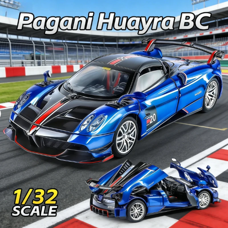 

Миниатюрная модель спортивного автомобиля Pagani Huayra BC Zonda R в масштабе 1:32, литая из сплава, со звуком и светом, откатным механизмом, открывающимися дверями, игрушка для мальчиков, подарок