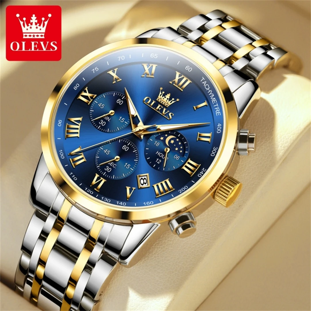 OLEVS 5529 Quartz Business Watch Gift Round-dial Stainless Steel Watchband Calendar Luminous