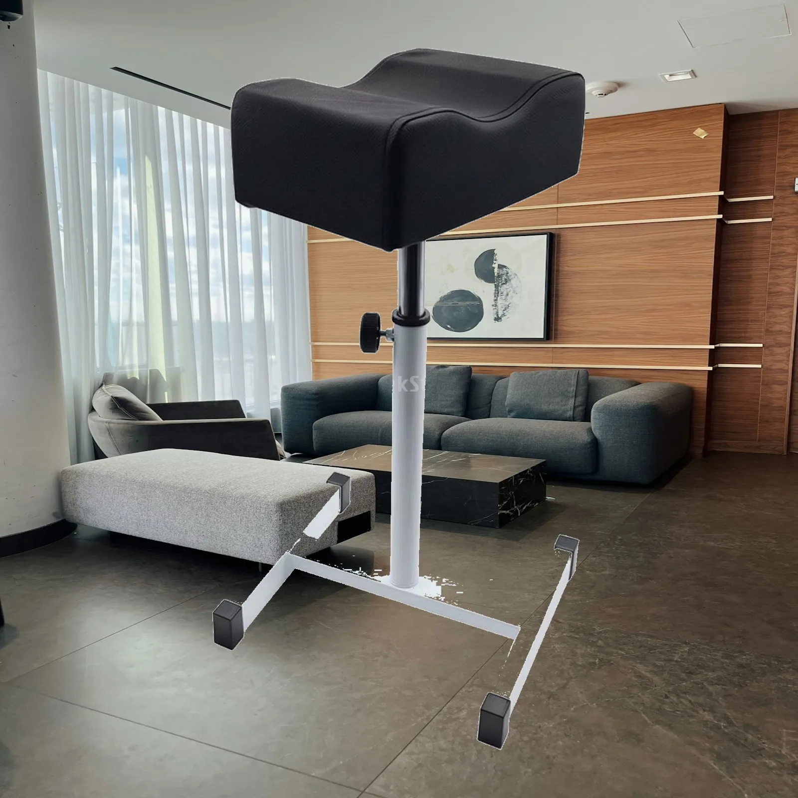 Adjustable Foot Stool for Nail Tech Padded Support with 360 Degree Spin and PU Leather Cover for Salon Chair