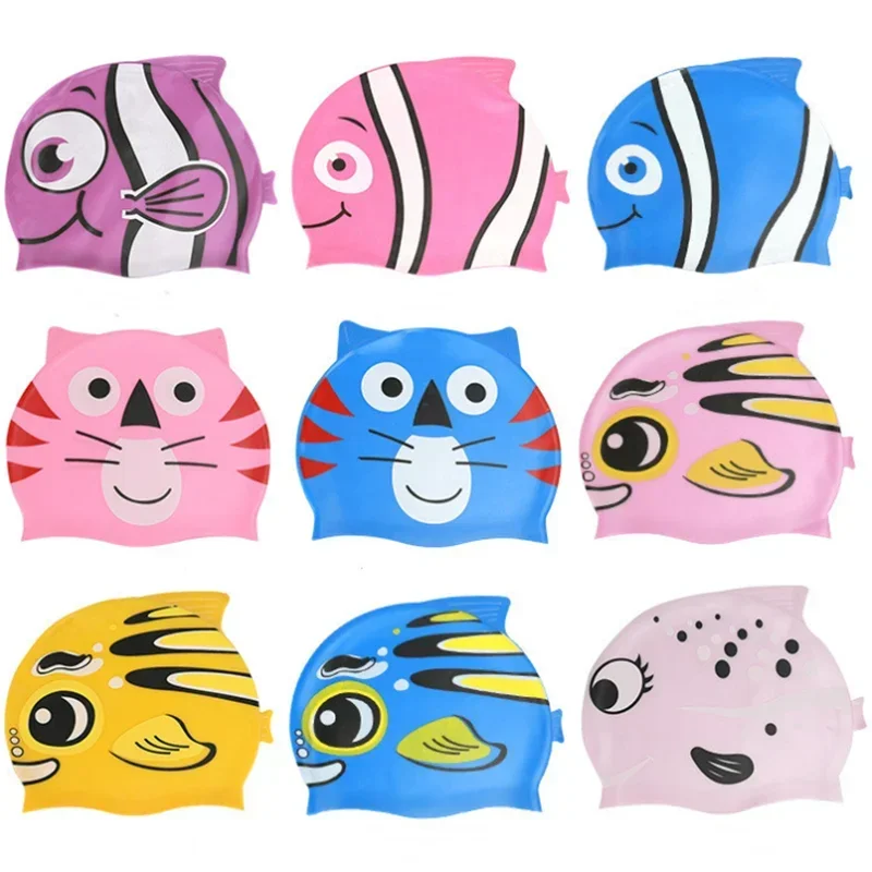 Children Swimming Caps Long Hair Ear Protection Cute Cartoon Swim Cap for Boys Girls Kids Silicone Swimming Cap Pool Accessories