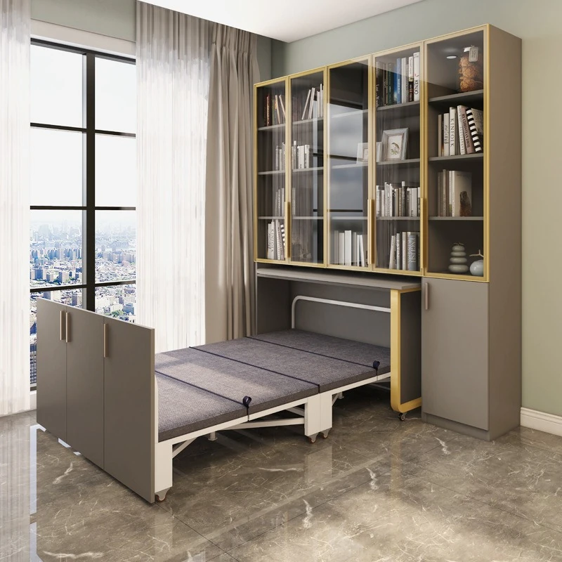 Small space cabinet type invisible storage bookcase study folding bed cabinet integrated household 1.5 meters adult