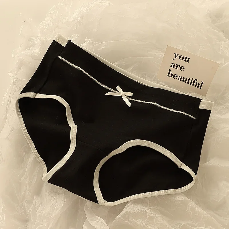 3dílná bavlněná dámská spodní souprava, prodyšné bavlněné kalhotky pro dívky, měkké kalhotky s vysokým pasem, studentský styl - náhled 5