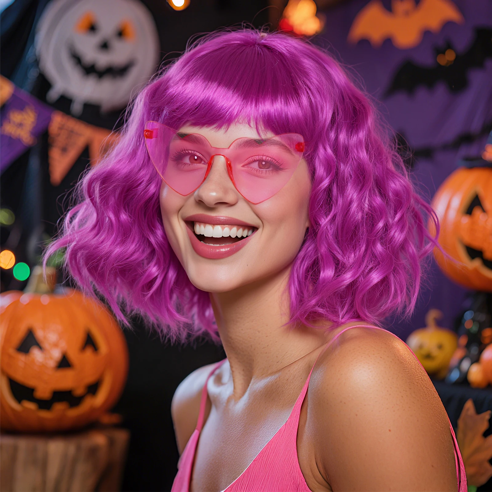 

Halloween, Christmas party wig, synthetic short roll ( Purple, blue) colored wave BoB, suitable for women's daily outfit wig