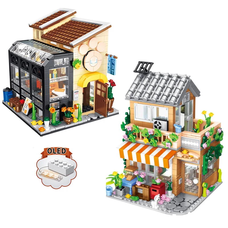 

Creative City Street View Pet Book Shop Building Block DIY Homestay Hotel Garden Hotel House With Lighting Girls Birthday Gifts