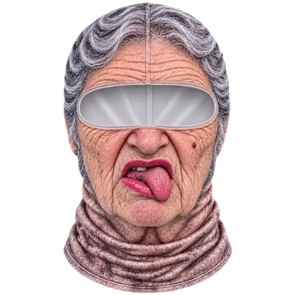 3D-geprinte balaclava met gezichtsmotief, volledige bedekking, ademend, met ooggaten, witte snor, elastische skimasker, capuchon