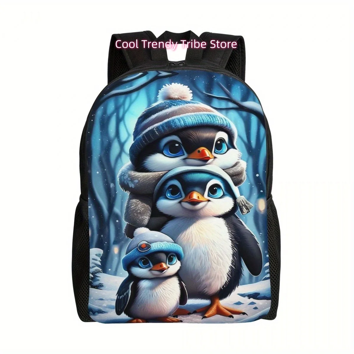 Cute Penguins Print Casual Backpack, Large Capacity Travel Backpack For Men And Women, Lightweight Computer Bag Laptop Shoulder