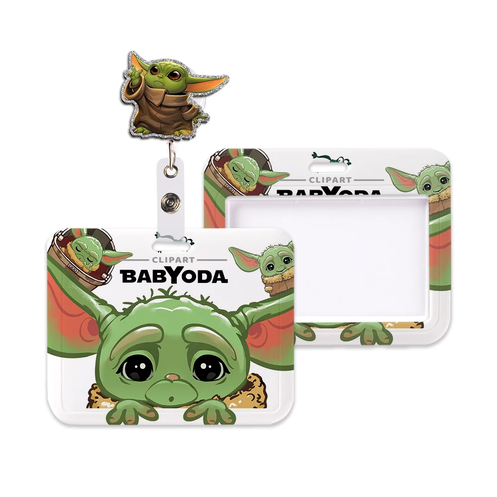 

Disney Baby Yoda Card Holder Neck Strap Id Card With Glitter Resin Charms Retractable Bus Card Access Card Accessories