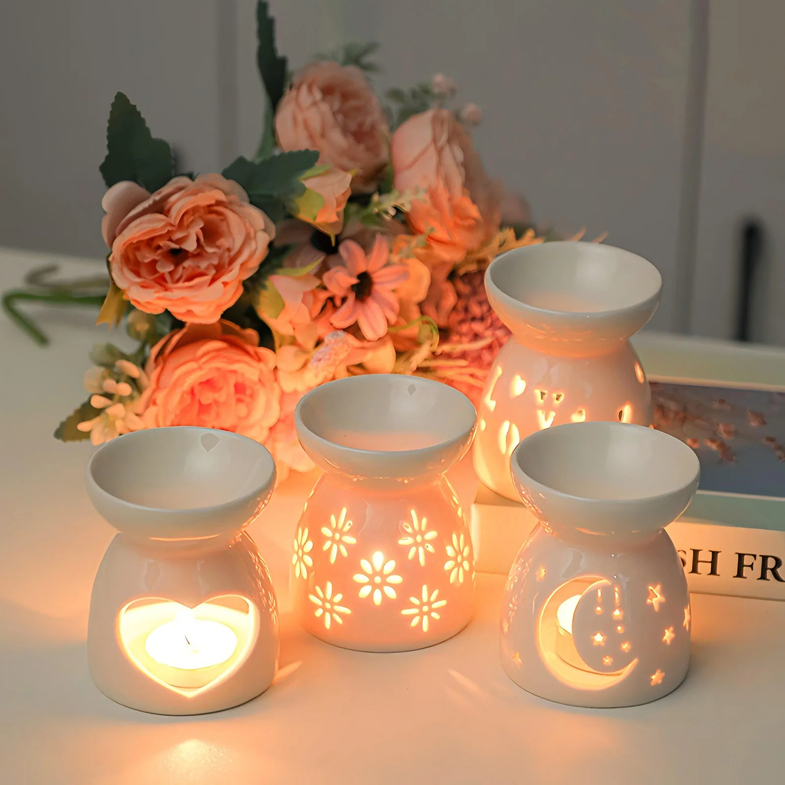 

Modern Ceramic Essential Oil Warmer & Wax Melt Burner | Diffuse Aroma & Enjoy Warm Candlelight for Home Decor Aromatherapy