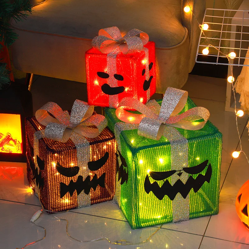 2Pcs/Lots Halloween Ghost Gift Box Three-Piece Styling Lights, Easter Decorative Lights, Halloween Props, Jack-o-lanterns