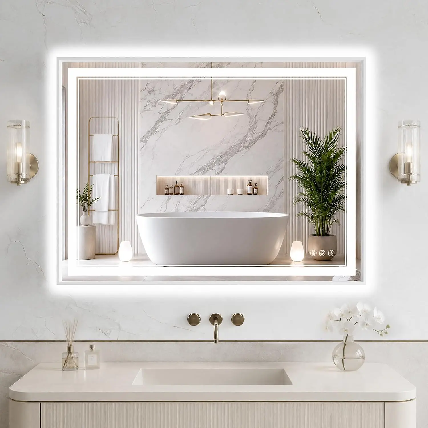 30X40 Inch Led Bathroom Mirror Lights Backlit Front Lit Antifog Lighted One Piece Aluminum Alloy Frame Hd Shatterproof Tempered