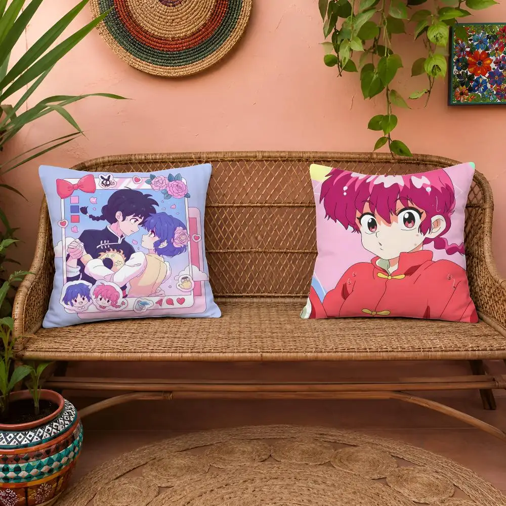 Anime R-Ranma Cushion Cover 1pc Square Pillow Cover Soft Plush Fabric Removable Washable Sofa Chair Bed Decoration