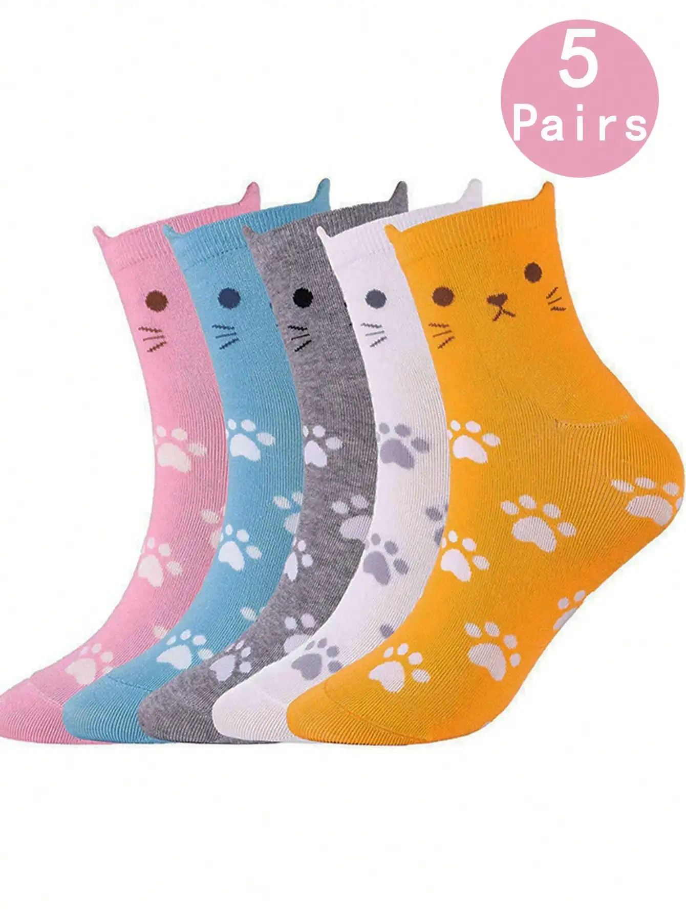 5 pairs of new animal puppy footprints cat print midtube stockings