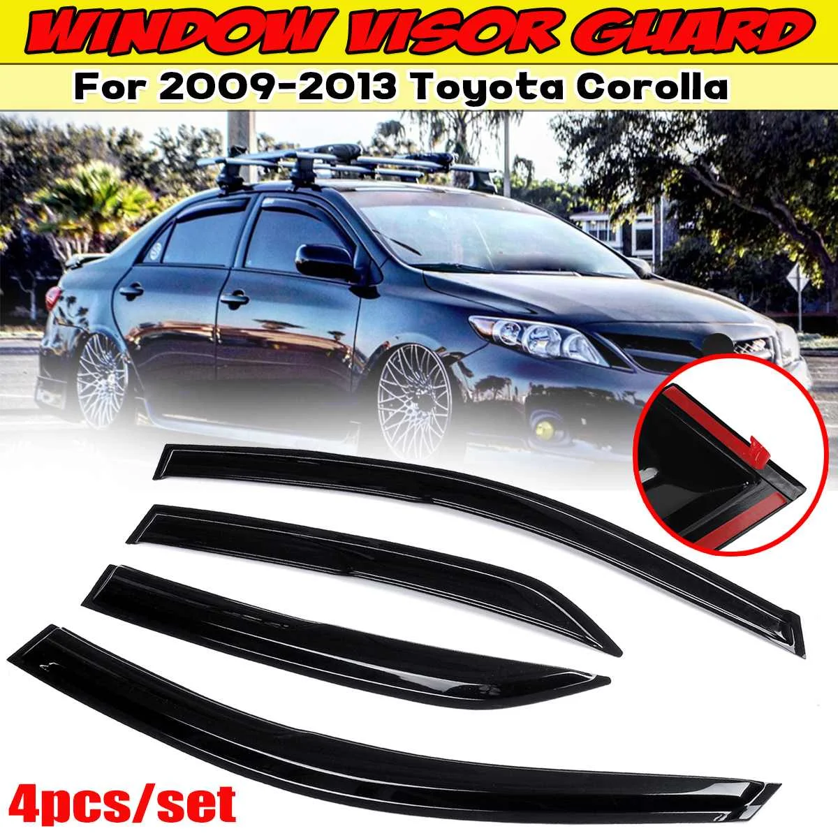 Black Tinted 4 Pcs Car Side Window Visor Guard Vent Rain Guard Door Visor Awnings Shelter Cover For Toyota For Corolla 2003-2019