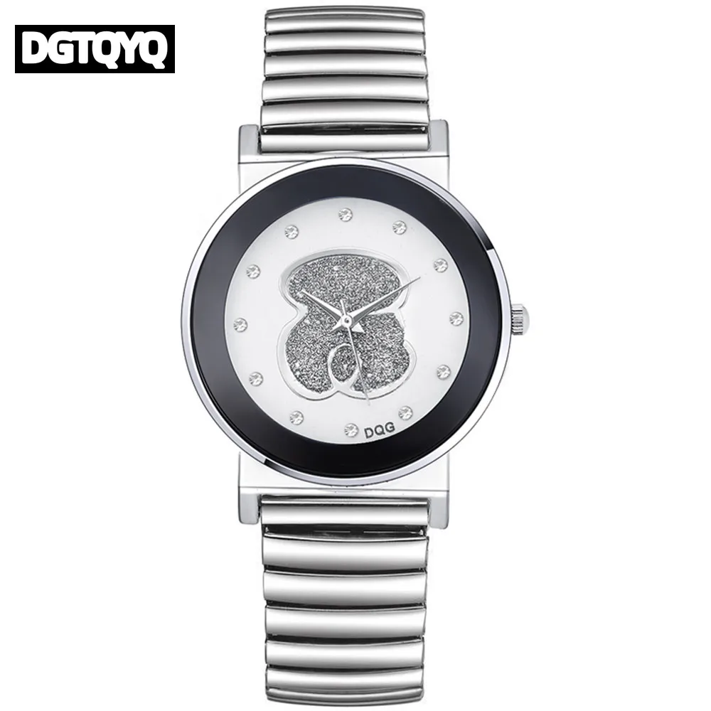 Luxury Ladies Black White Bear Diamond Simple Design Branded Quartz Watch Fashion Stretch Women Dress Clock Creative Watches - view 2