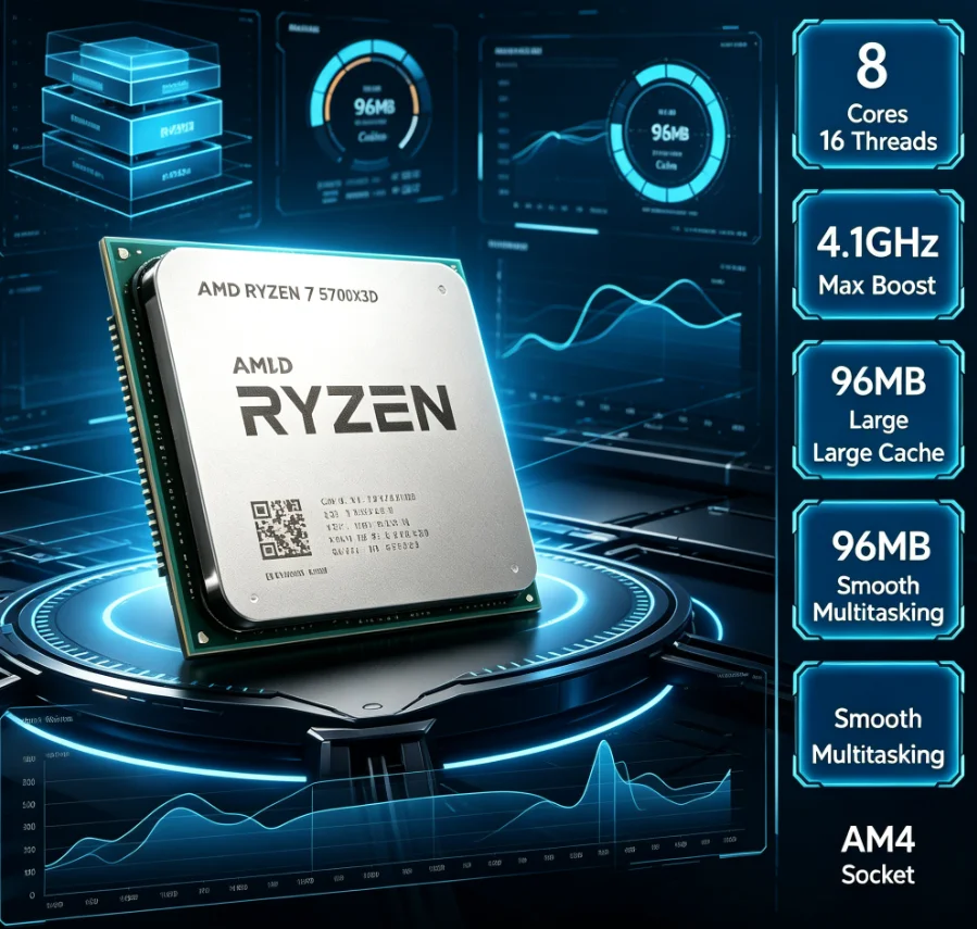 AMD Ryzen 7 5700X3D R7 5700X3D 8 Core 16 Thread for E Sports Gaming Streaming PC Build AM4 DDR4 Bulk CPU