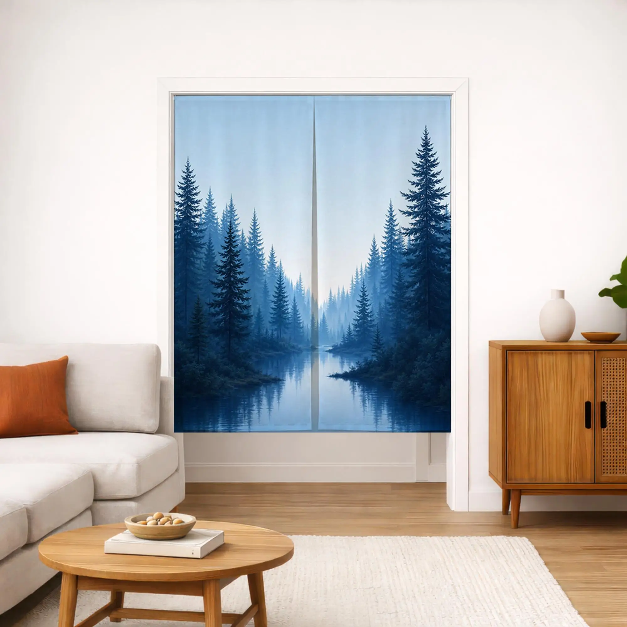 Realistic Forest Landscape Curtain Waterproof Window Drapes Blue Pine Trees Indoor Outdoor Home Decor