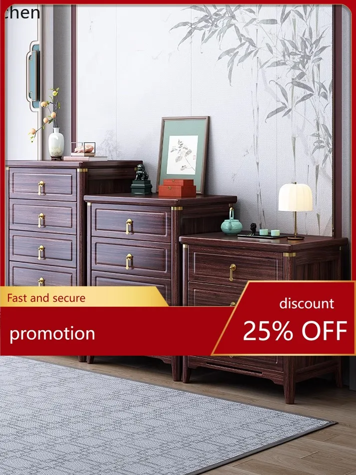 ZML Solid Wood Three Four Five Drawer Cabinet Modern Chinese Style Living Room Bedroom Entrance Wall Storage Cabinet
