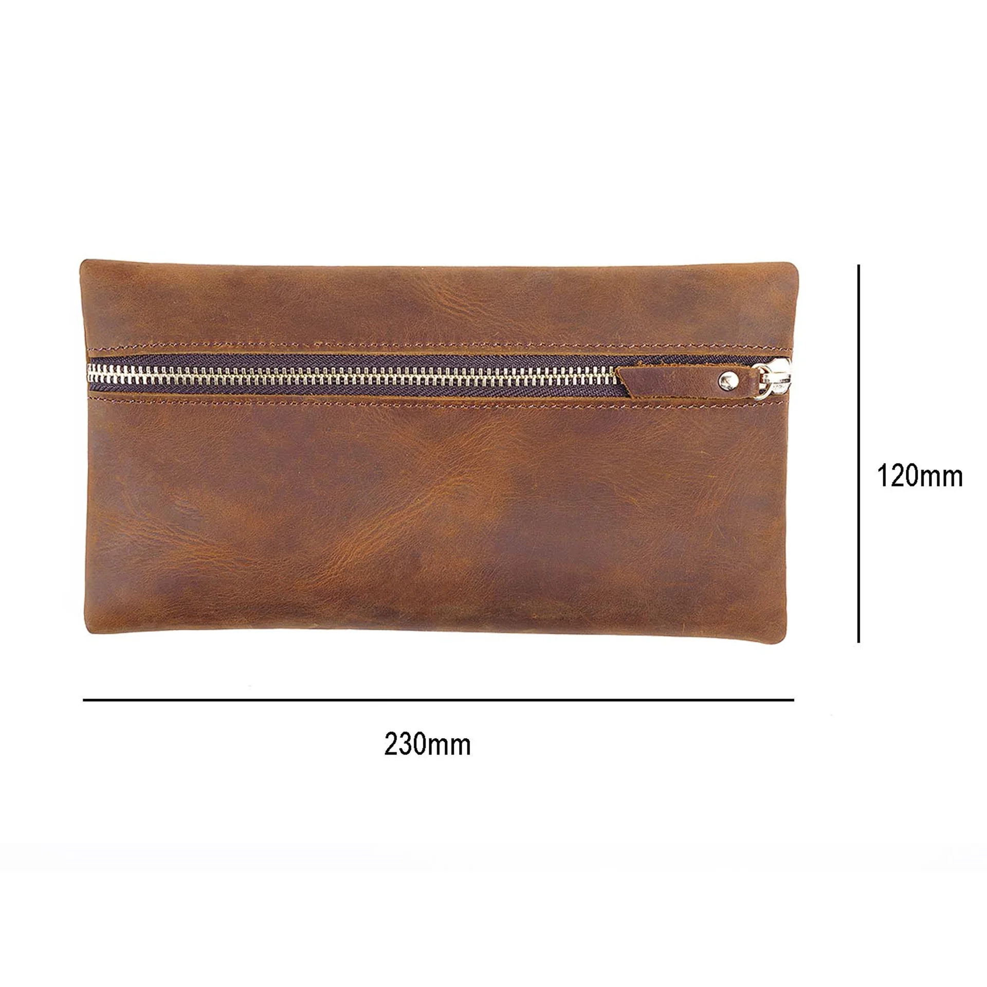 Handmade Retro Zippered Leather Pencil case With Large Capacity Stationery Box Storage Bag, Creative Handheld Wallet, Mobile Pho