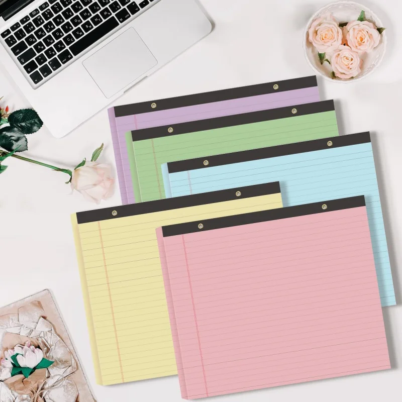 (5 Pads 11 x 9.5 Legal Pads College Ruled Notepad, Colored Lined Paper Pads, 50 Sheets/Pad, Colors Pastel Writing Pads Sch