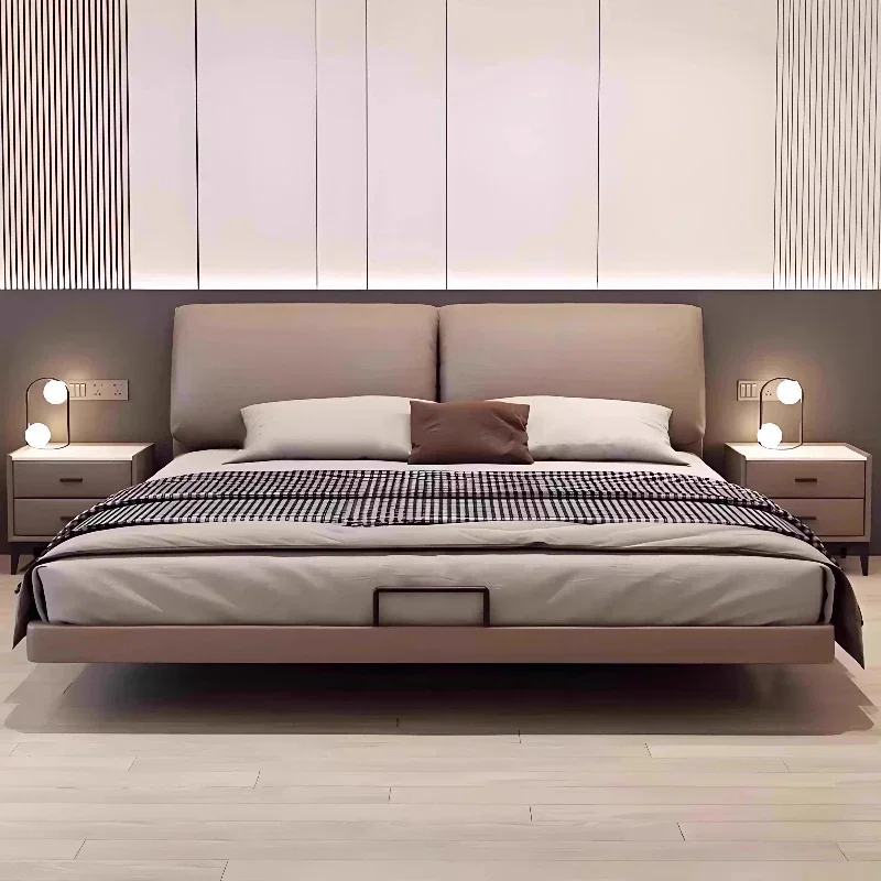 150x200cm 180x200cm 200x220cm Modern Levitation Genuine Leather Double Bed 2 People Full Size Bed Frame Beds Bedroom Furniture view 3