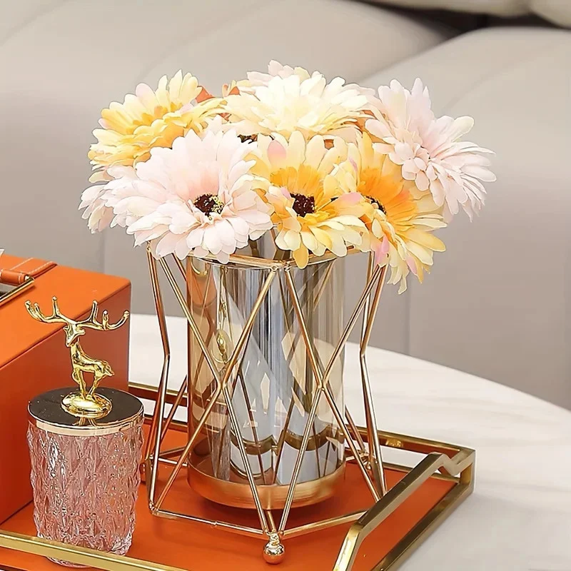 Florero de cristal de hierro forjado hidropónico: estilo geométrico de lujo, centro de mesa de comedor y decoración del hogar