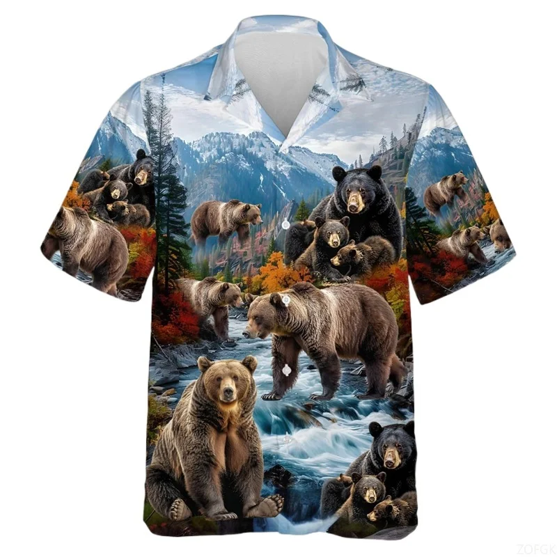 

Funny Bear Animel 3d Printed Mens Shirts Hawaiian Vacation Unisex Short Sleeve Blouses Aloha Border Collie Button Lapel Blouse