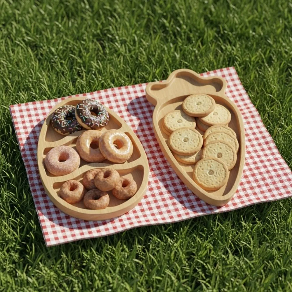 Practical Wooden Easter Egg Shape Tray Cartoon with Compartments Food Display Plate Decorative Durable Pallet Jewelry
