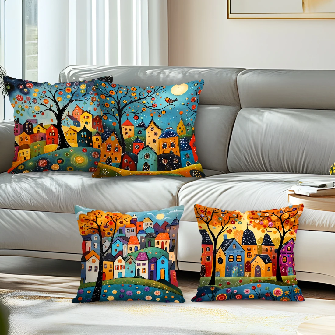 

Abstract Town Oil Painting Pillowcase Printed Polyester 45x45cm Throw Pillowcover Decorative Sofa Cushion Pillowslip Home Decor