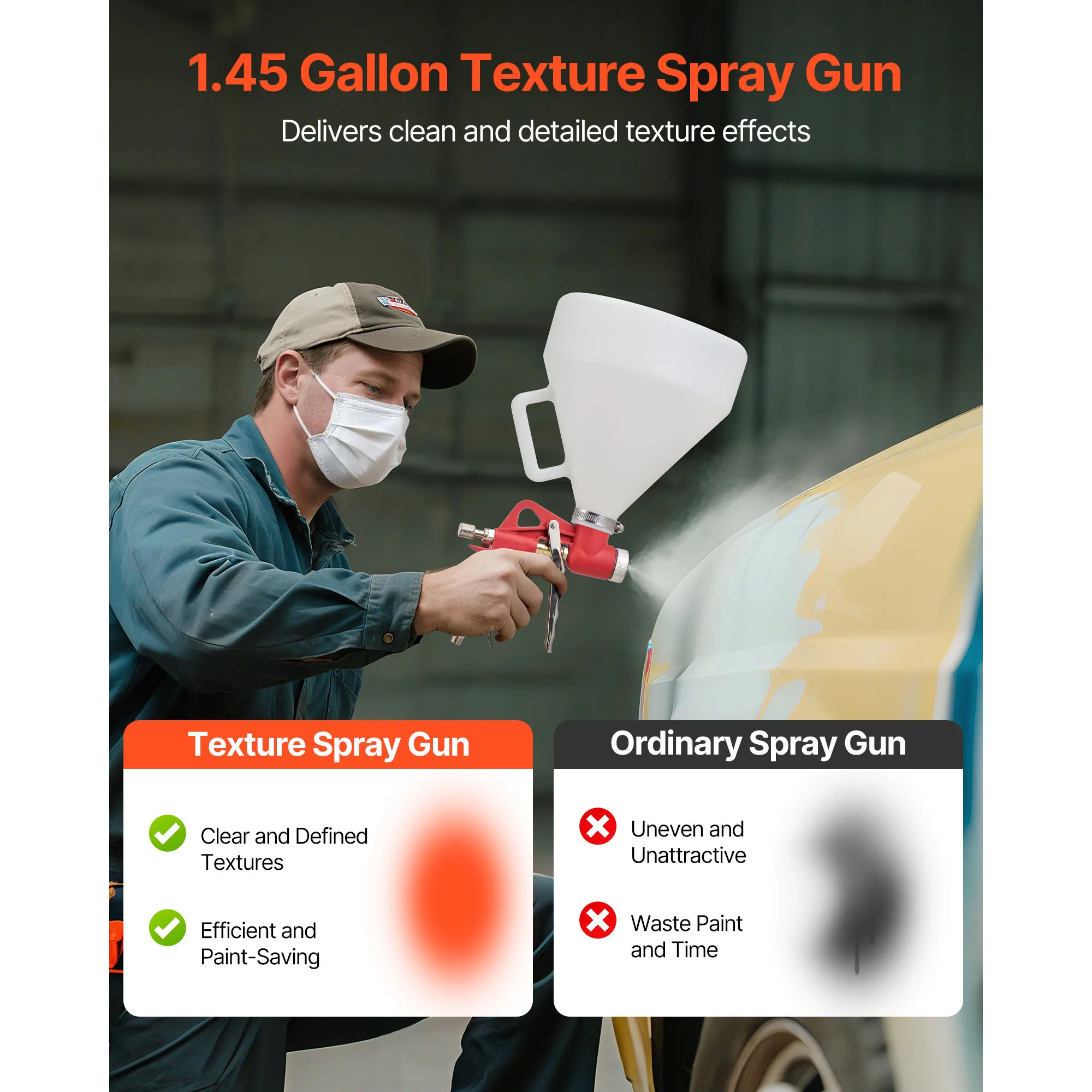 SucceBuy Air Texture Spray Gun 1.45 Gallon Air Hopper Spray Gun Professional Drywall Texture Painting Sprayer with 3 Nozzles