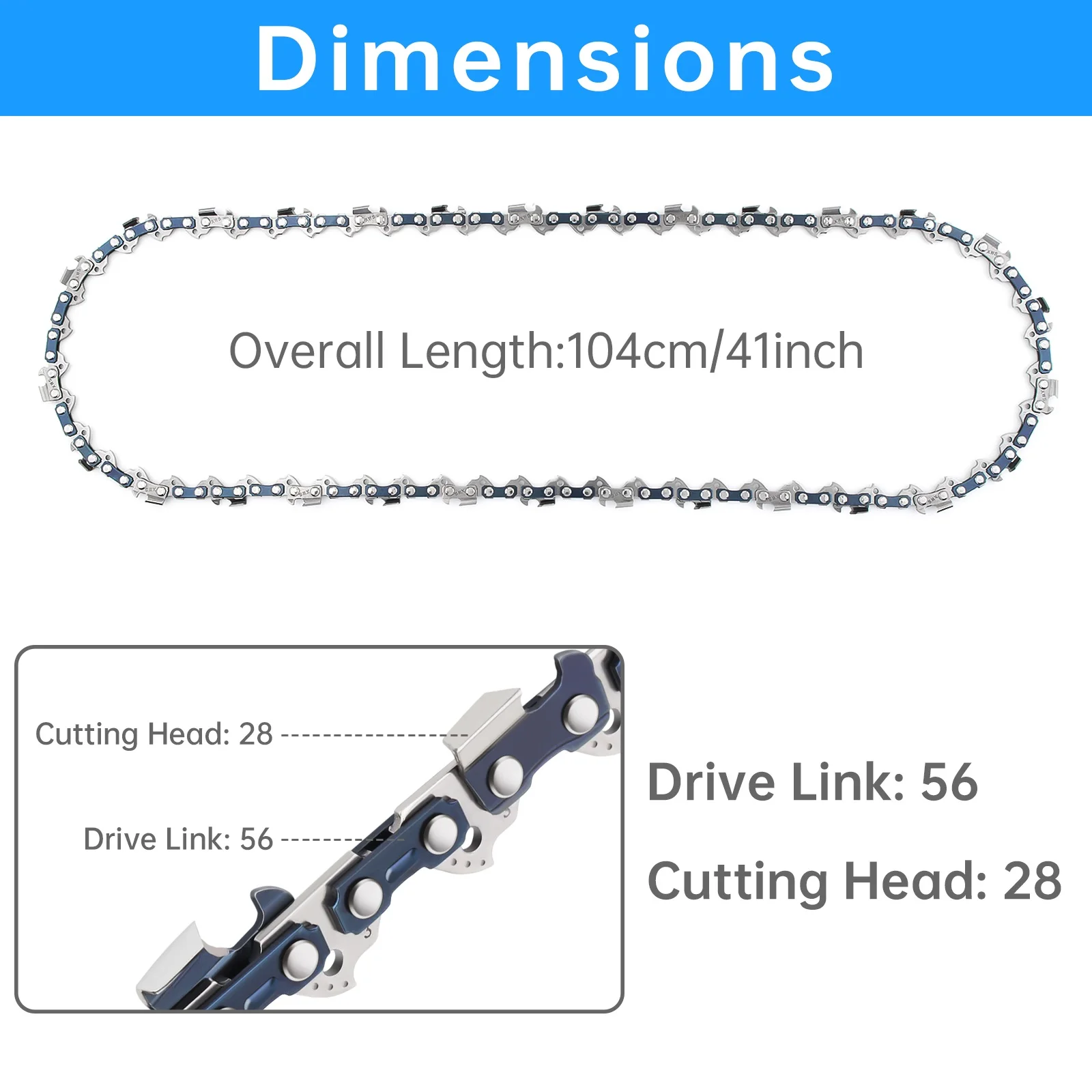 16 inch 56 Drive Link 3/8 inch Pitch 0.050 inch Gauge Chainsaw Chain Fit for Husqvarna, Heavy Duty #65 Manganese Steel Saw Chain